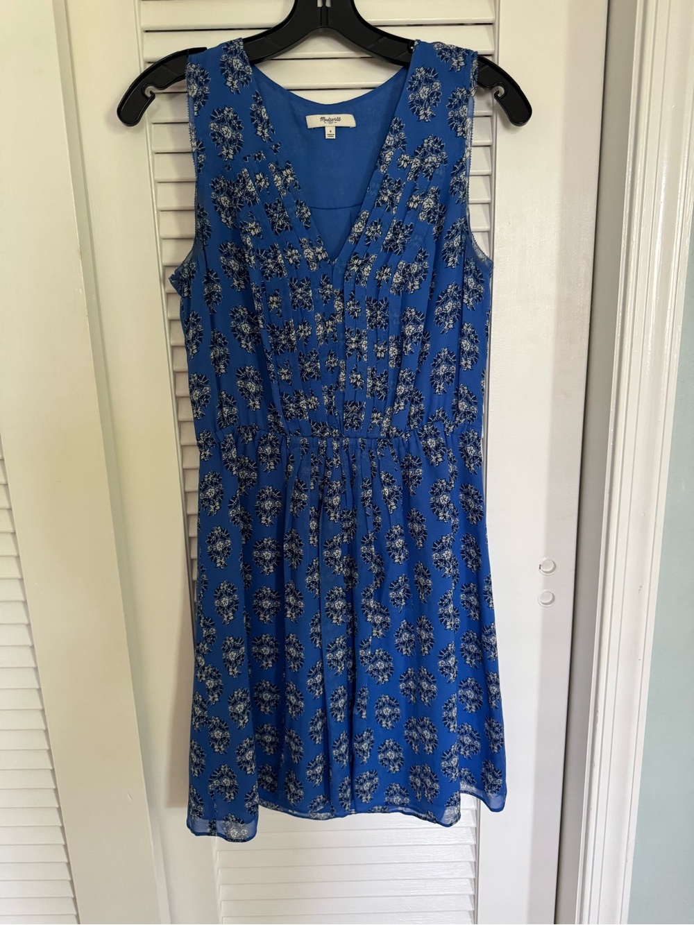 Madewell Blue Floral V-Neck Mini Dress